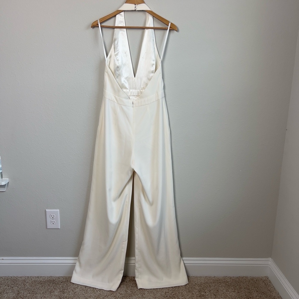 Jill Stuart Halter Wide Leg Jumpsuit White Off-White Elegant Flowy Deep V-Back - Picture 3 of 16